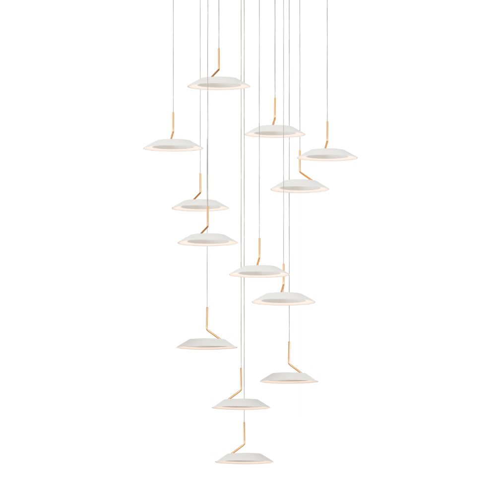 Koncept Lighting RYP-C13-SW-MWG Royyo LED Pendant (Circular with 13 pendants), Matte White with Gold accent, Matte White Canopy
